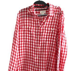 Red and White Checkered Button Down Shirt